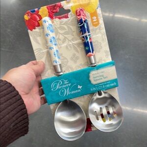 🆕Pioneer Woman Floral Serving Spoon Set Blue & Cream